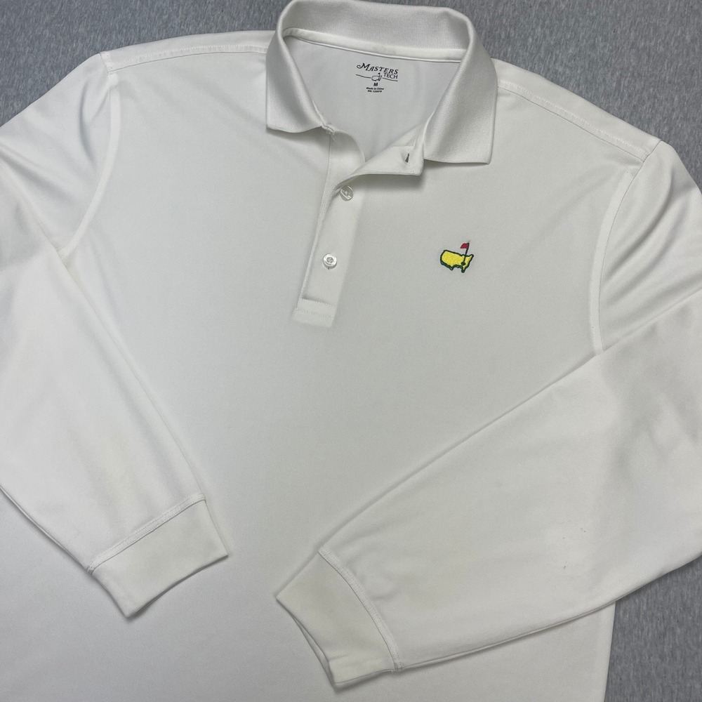 Masters Masters Tech Polo Shirt Mens M Long Sleeve White Golf Tournament EUC